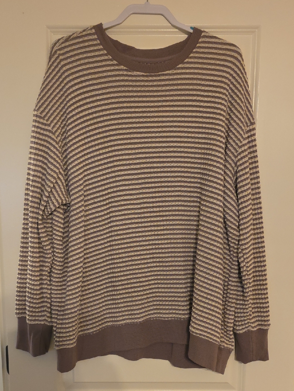 Maurices Textured  Striped Long Sleeve Sweater in Taupe and Cream 2XL